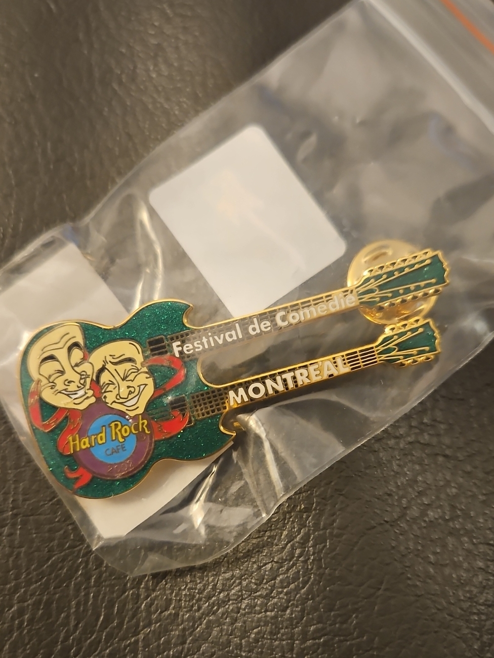 Hard Rock Cafe Montreal Green & Gold Festival Guitar Pin
